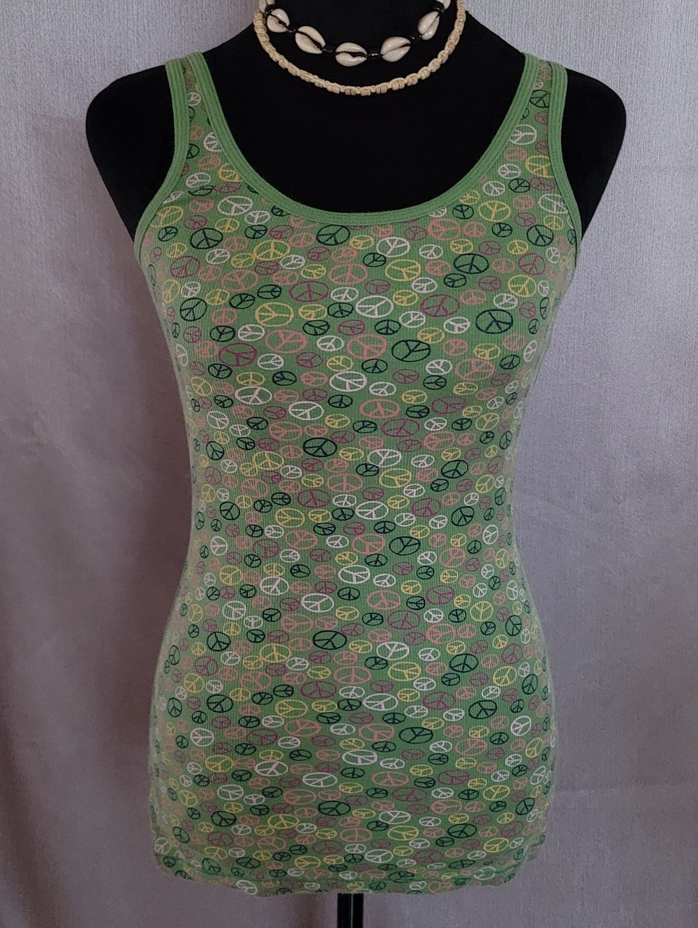 Green Peace Sign Tank Top - Women's Casual Layering Tee